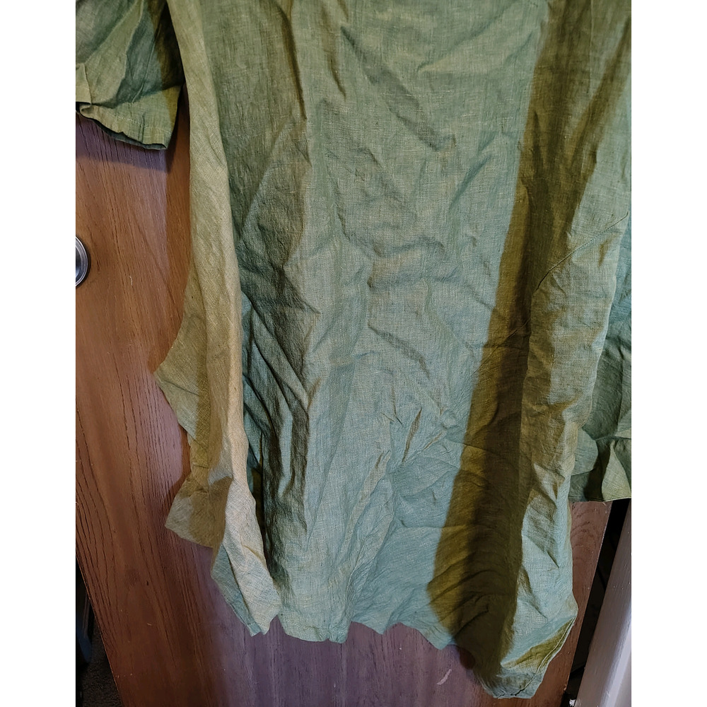 Bryn Walker Green Linen Dress tunic Asymmetrical Hem Lagenlook MidSleeve Loose M - Picture 3 of 11